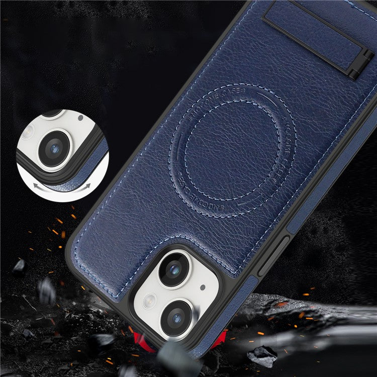 For iPhone 14 Plus Case Compatible with MagSafe Slim-Fit PU Leather Coated TPU + PC Shell - Black