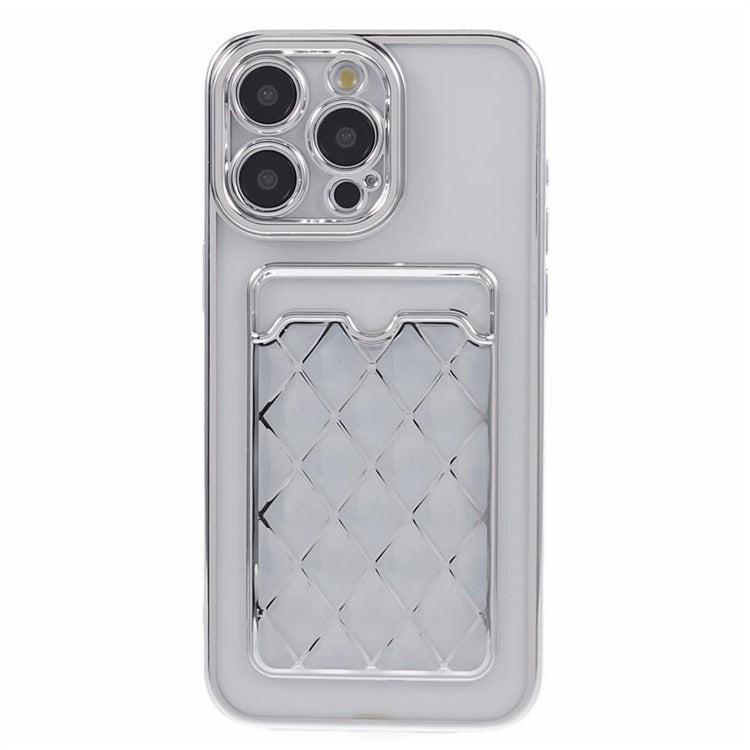 JJ Series For iPhone 14 Pro Max Case Electroplating Laser Carving Soft TPU Phone Cover - Silver