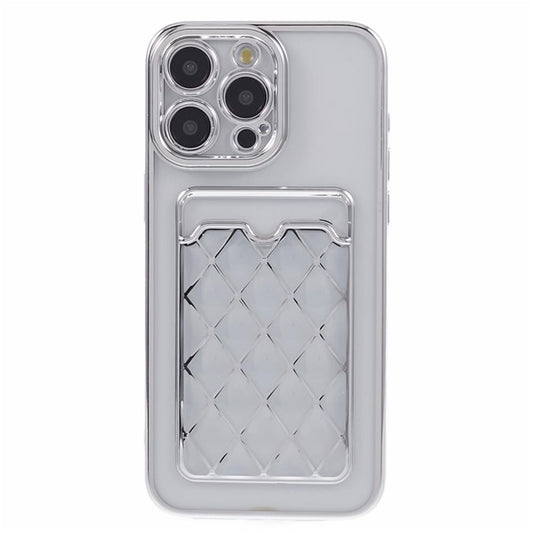 JJ Series For iPhone 14 Pro Max Case Electroplating Laser Carving Soft TPU Phone Cover - Silver