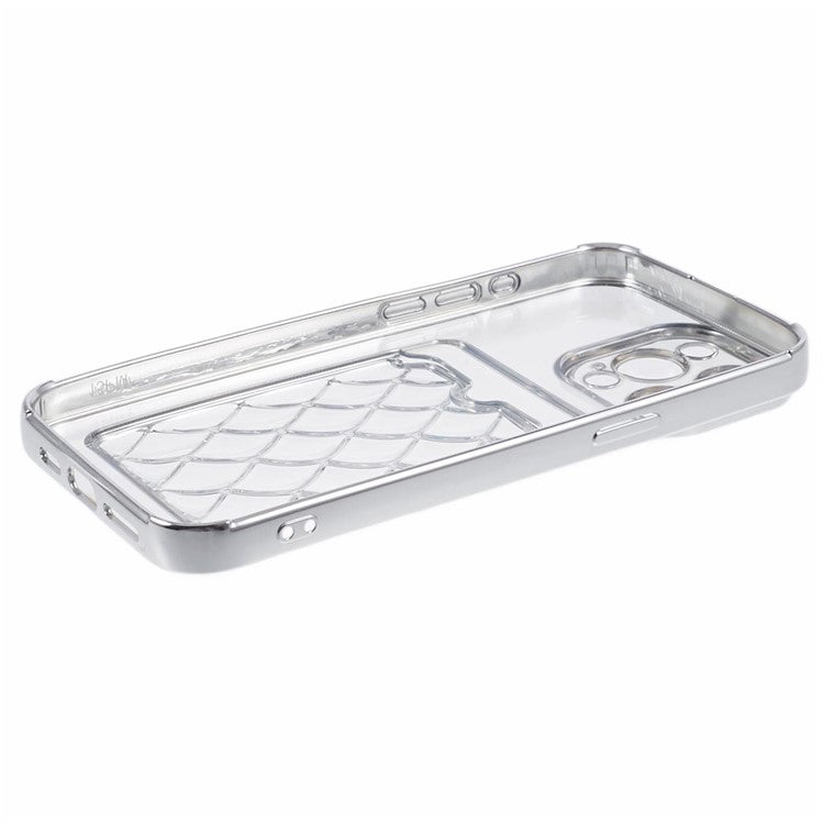 JJ Series For iPhone 14 Pro Max Case Electroplating Laser Carving Soft TPU Phone Cover - Silver