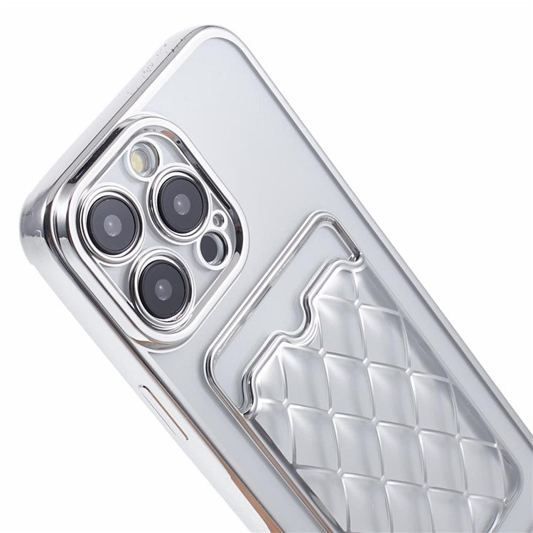 JJ Series For iPhone 14 Pro Max Case Electroplating Laser Carving Soft TPU Phone Cover - Silver