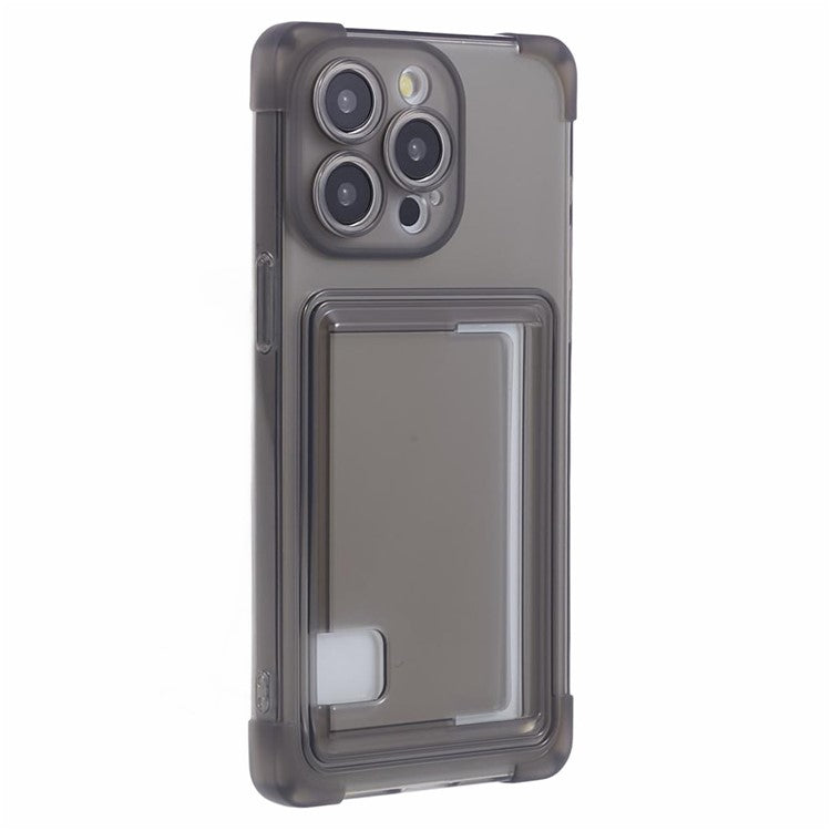 HRX Series for iPhone 14 Pro Max TPU Case with Card Holder Four Corner Protection - Transparent Black
