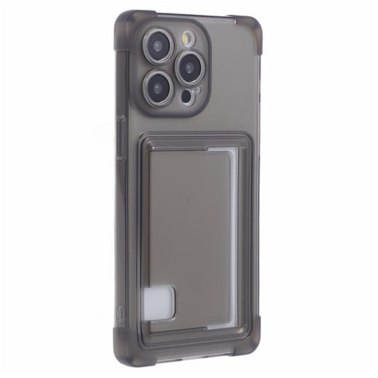 HRX Series for iPhone 14 Pro Max TPU Case with Card Holder Four Corner Protection - Transparent Black