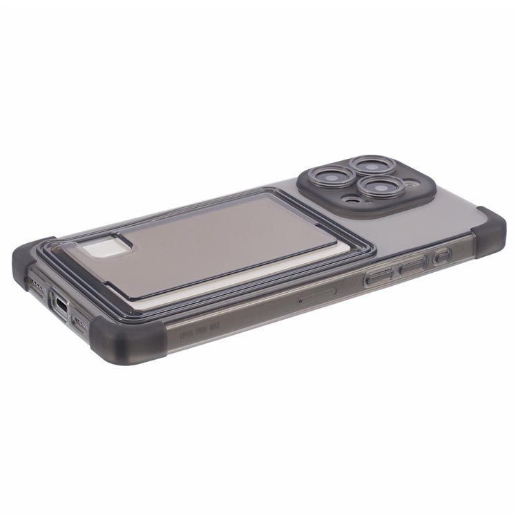 HRX Series for iPhone 14 Pro Max TPU Case with Card Holder Four Corner Protection - Transparent Black