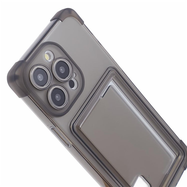 HRX Series for iPhone 14 Pro Max TPU Case with Card Holder Four Corner Protection - Transparent Black