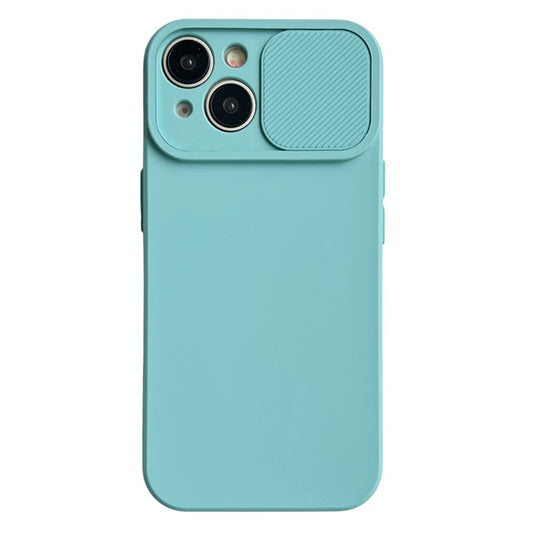TMT Series for iPhone 14 Cell Phone Case Soft TPU Anti-scratch Cover Slide Lens Lid - Baby Blue