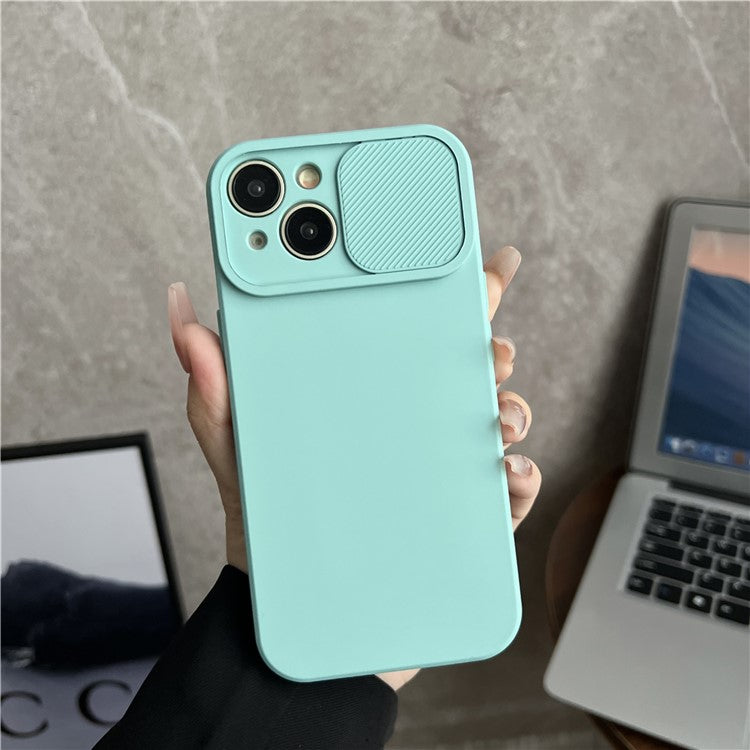 TMT Series for iPhone 14 Cell Phone Case Soft TPU Anti-scratch Cover Slide Lens Lid - Baby Blue