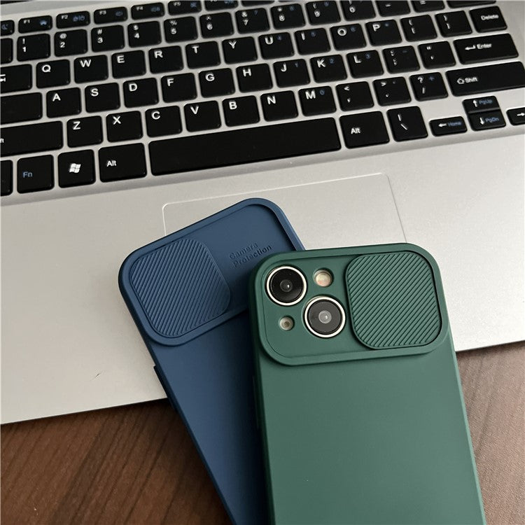 TMT Series for iPhone 14 Cell Phone Case Soft TPU Anti-scratch Cover Slide Lens Lid - Baby Blue