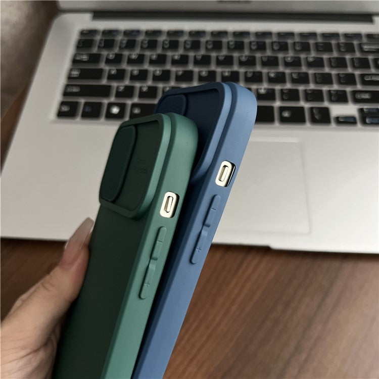 TMT Series for iPhone 14 Cell Phone Case Soft TPU Anti-scratch Cover Slide Lens Lid - Baby Blue