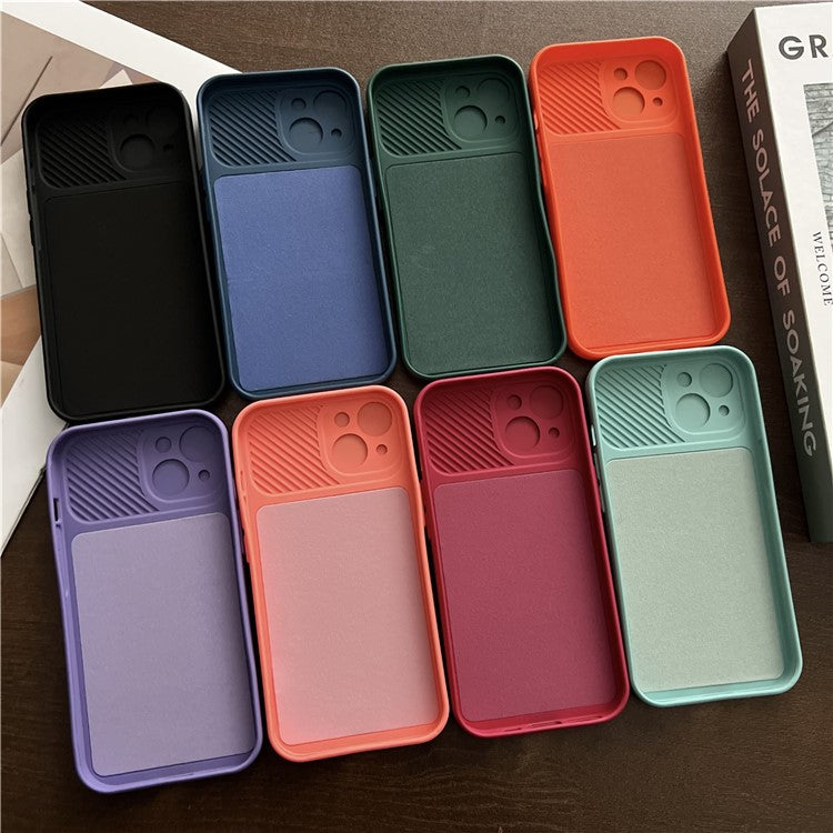 TMT Series for iPhone 14 Cell Phone Case Soft TPU Anti-scratch Cover Slide Lens Lid - Baby Blue