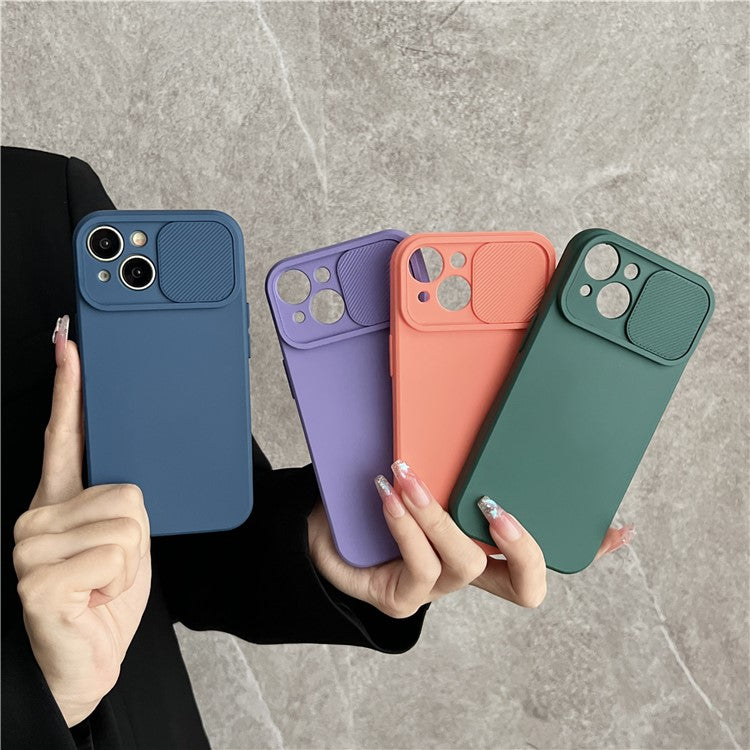 TMT Series for iPhone 14 Cell Phone Case Soft TPU Anti-scratch Cover Slide Lens Lid - Baby Blue
