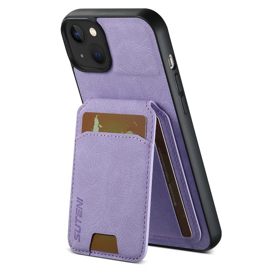 SUTENI H02 For iPhone 14 Case Litchi Texture PU Leather Card Slots Phone Protector - Purple