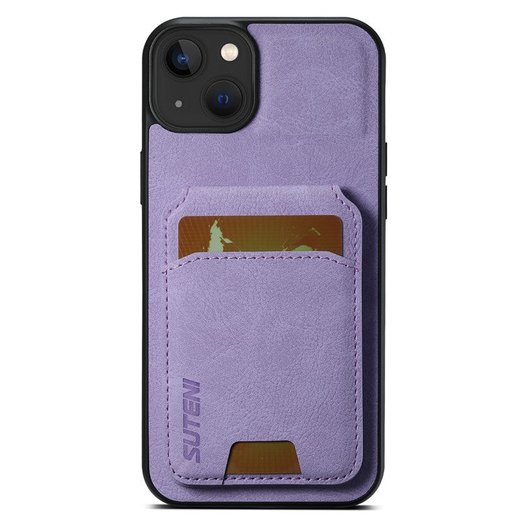 SUTENI H02 For iPhone 14 Case Litchi Texture PU Leather Card Slots Phone Protector - Purple
