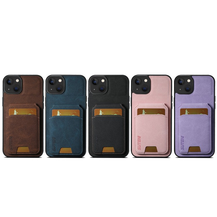 SUTENI H02 For iPhone 14 Case Litchi Texture PU Leather Card Slots Phone Protector - Purple