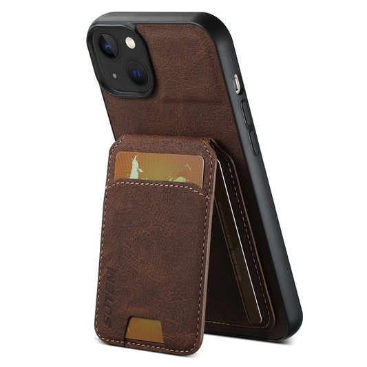 SUTENI H02 For iPhone 14 Case Litchi Texture PU Leather Card Slots Phone Protector - Brown