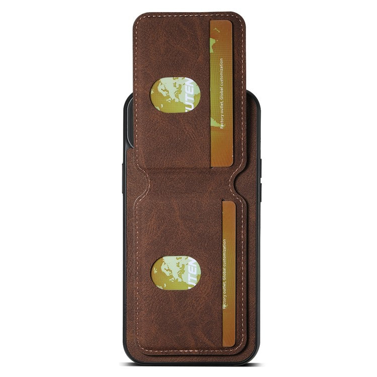 SUTENI H02 For iPhone 14 Case Litchi Texture PU Leather Card Slots Phone Protector - Brown