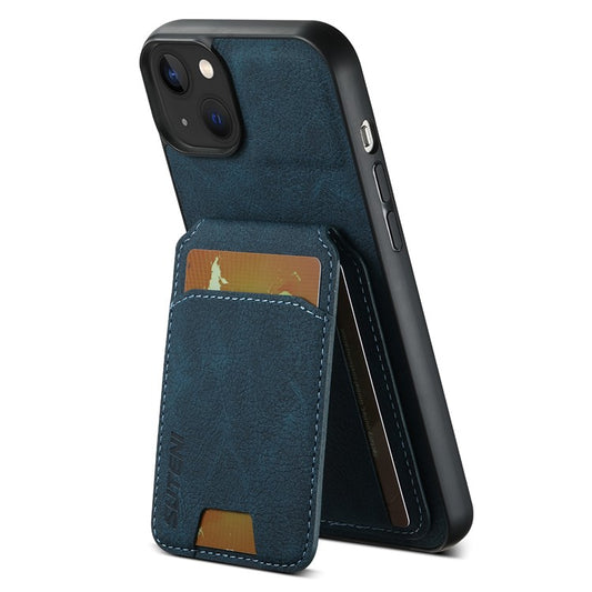 SUTENI H02 For iPhone 14 Case Litchi Texture PU Leather Card Slots Phone Protector - Blue