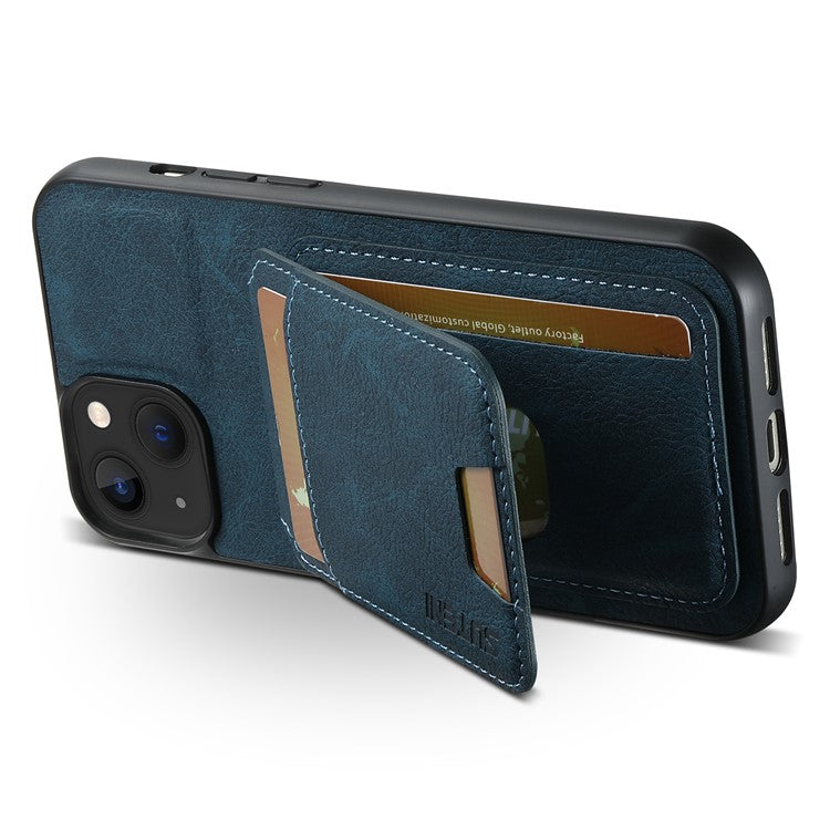 SUTENI H02 For iPhone 14 Case Litchi Texture PU Leather Card Slots Phone Protector - Blue