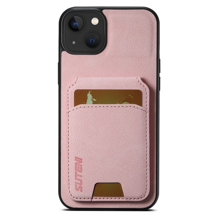 SUTENI H02 For iPhone 14 Plus Cell Phone Case Litchi Texture Anti-fall Leather Protective Back Shell - Pink