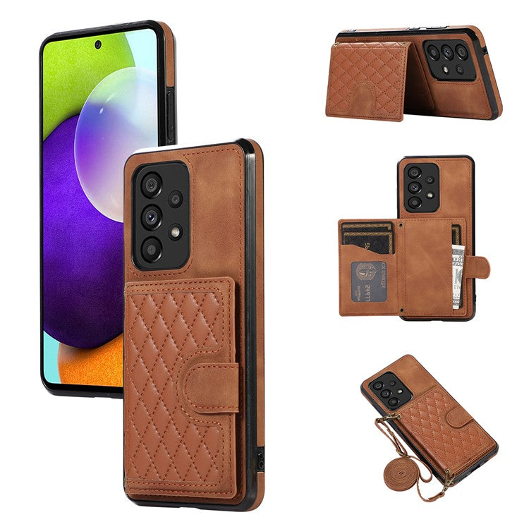 For Samsung Galaxy A13 4G / 5G Cell Phone Case Card Holder TPU+PU Leather Phone Shell - Brown