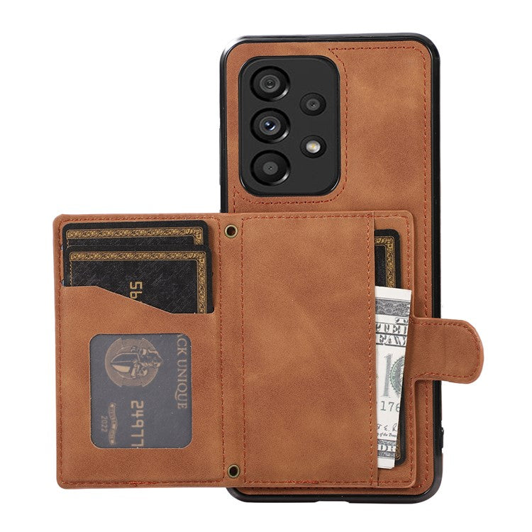 For Samsung Galaxy A13 4G / 5G Cell Phone Case Card Holder TPU+PU Leather Phone Shell - Brown