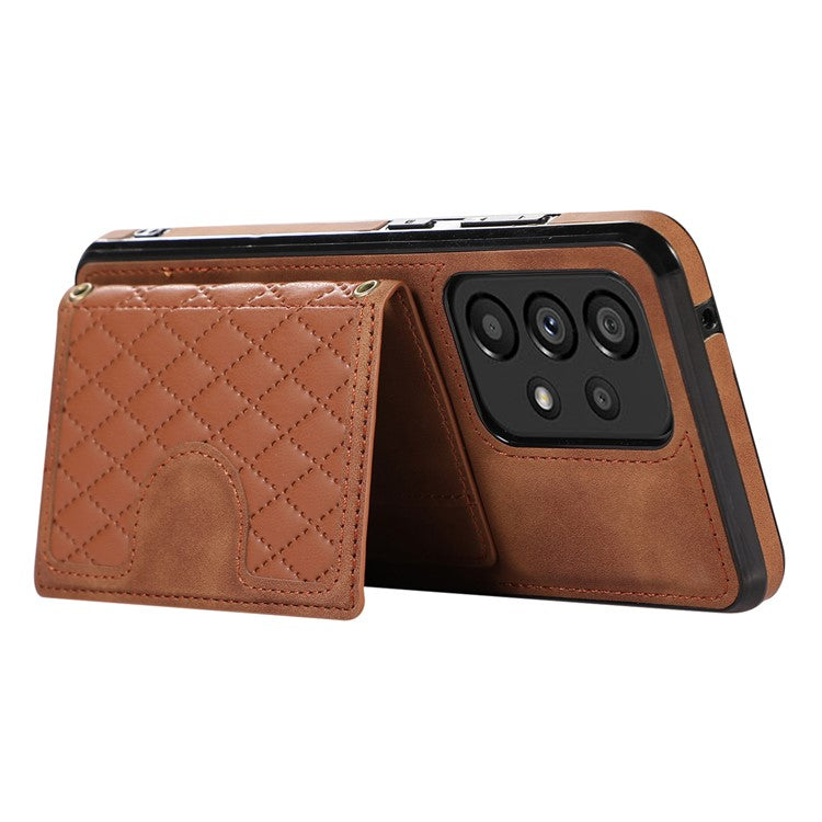 For Samsung Galaxy A13 4G / 5G Cell Phone Case Card Holder TPU+PU Leather Phone Shell - Brown