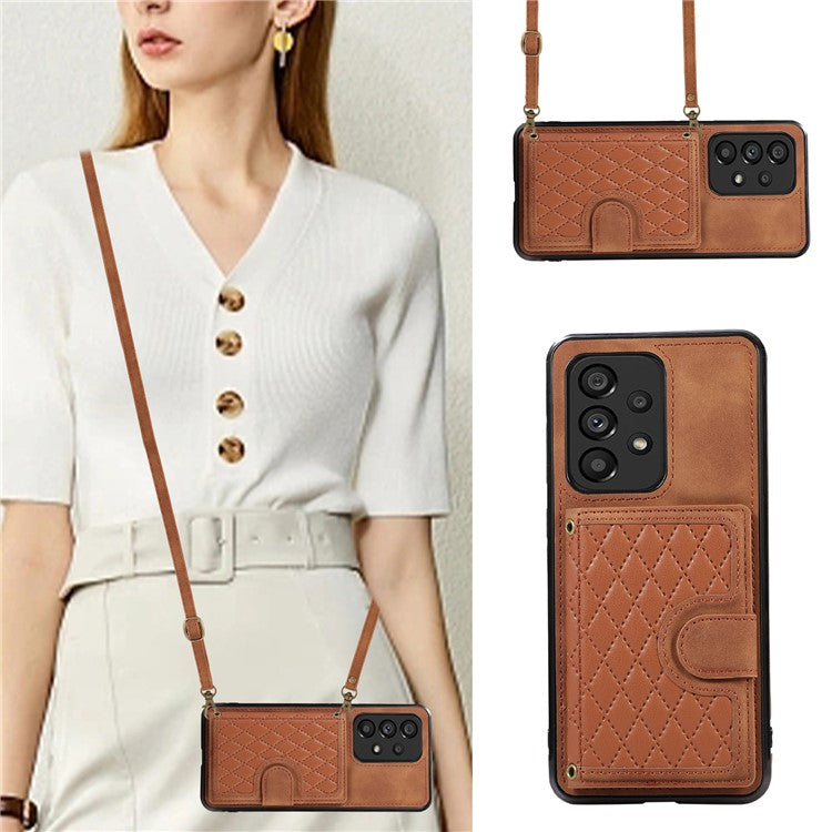 For Samsung Galaxy A13 4G / 5G Cell Phone Case Card Holder TPU+PU Leather Phone Shell - Brown
