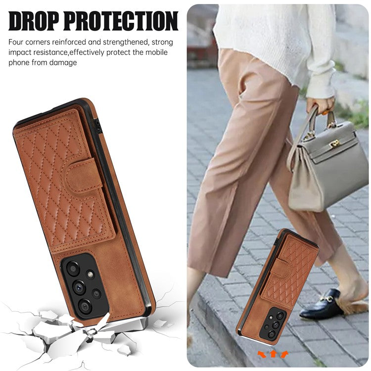 For Samsung Galaxy A13 4G / 5G Cell Phone Case Card Holder TPU+PU Leather Phone Shell - Brown
