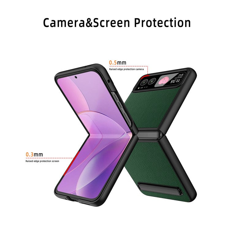 For Motorola Razr 40 5G Kickstand Case Leather+PC Cover with Rear Screen Film - Black
