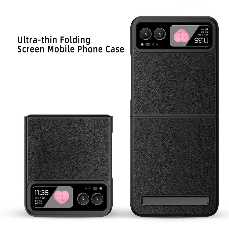 For Motorola Razr 40 5G Kickstand Case Leather+PC Cover with Rear Screen Film - Gold