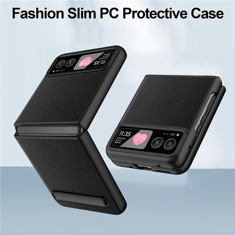 For Motorola Razr 40 5G Kickstand Case Leather+PC Cover with Rear Screen Film - Wheat Spike Black