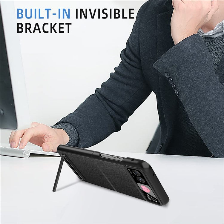 For Motorola Razr 40 5G Kickstand Case Leather+PC Cover with Rear Screen Film - Wheat Spike Black