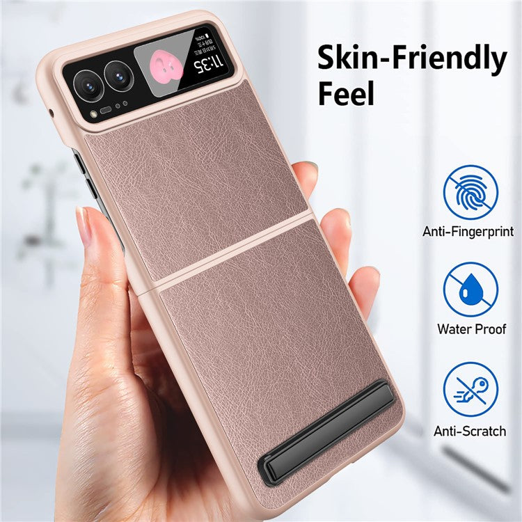 For Motorola Razr 40 5G Kickstand Case Leather+PC Cover with Rear Screen Film - Wheat Spike Black