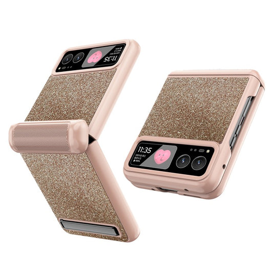 For Motorola Razr 40 5G Kickstand Phone Case Hinge Protection with Rear Screen Film - Gold