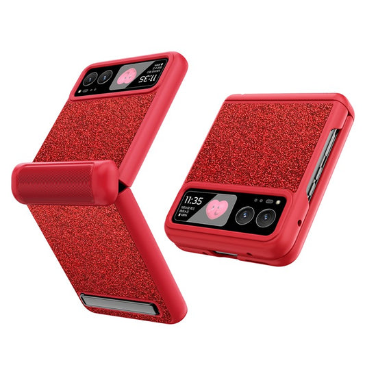 For Motorola Razr 40 5G Kickstand Phone Case Hinge Protection with Rear Screen Film - Red
