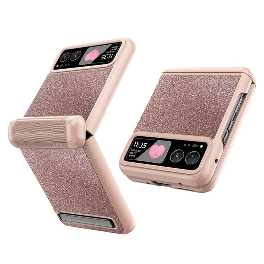 For Motorola Razr 40 5G Kickstand Phone Case Hinge Protection with Rear Screen Film - Rose Gold