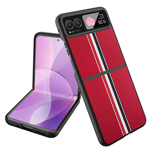 For Motorola Razr 40 5G Phone Case Colorful Stripes Pattern with Rear Screen Film - Red