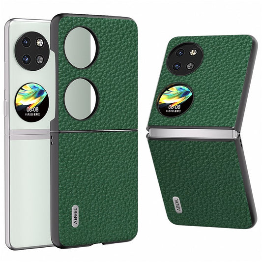 ABEEL For Huawei Pocket 2 Phone Case Genuine Cow Leather with Hard PC Inner Shell Litchi Texture - Green
