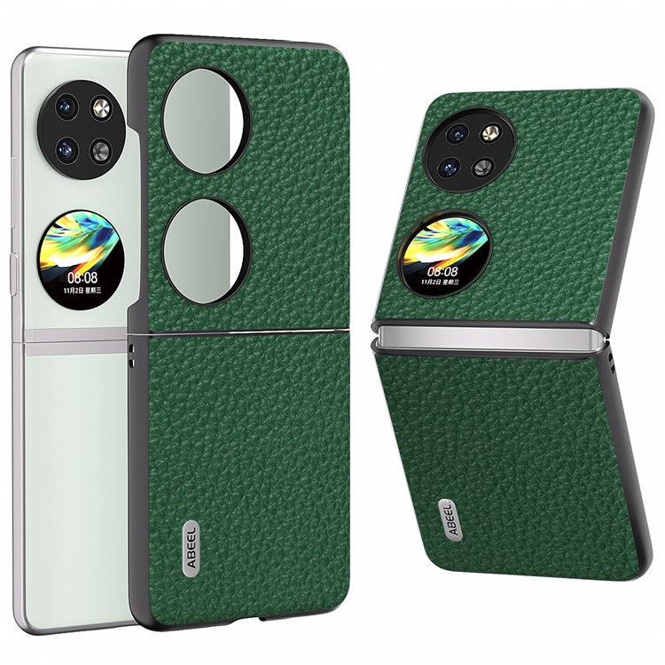 ABEEL For Huawei Pocket 2 Phone Case Genuine Cow Leather with Hard PC Inner Shell Litchi Texture - Green