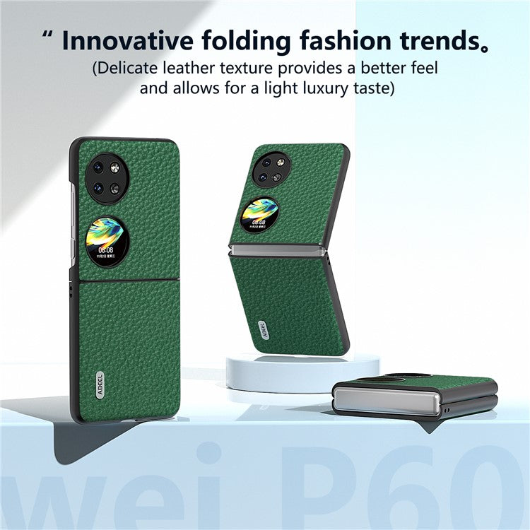 ABEEL For Huawei Pocket 2 Phone Case Genuine Cow Leather with Hard PC Inner Shell Litchi Texture - Green