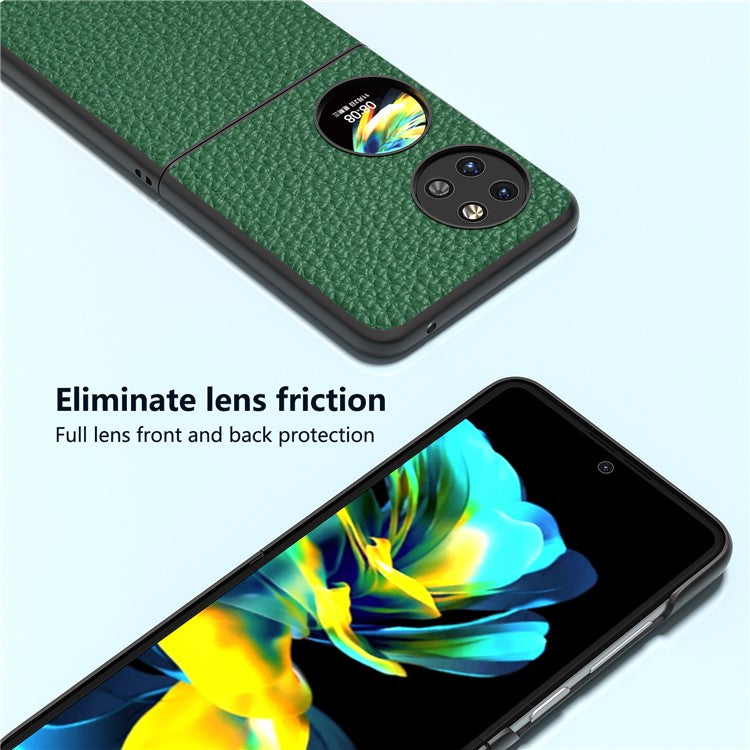 ABEEL For Huawei Pocket 2 Phone Case Genuine Cow Leather with Hard PC Inner Shell Litchi Texture - Green