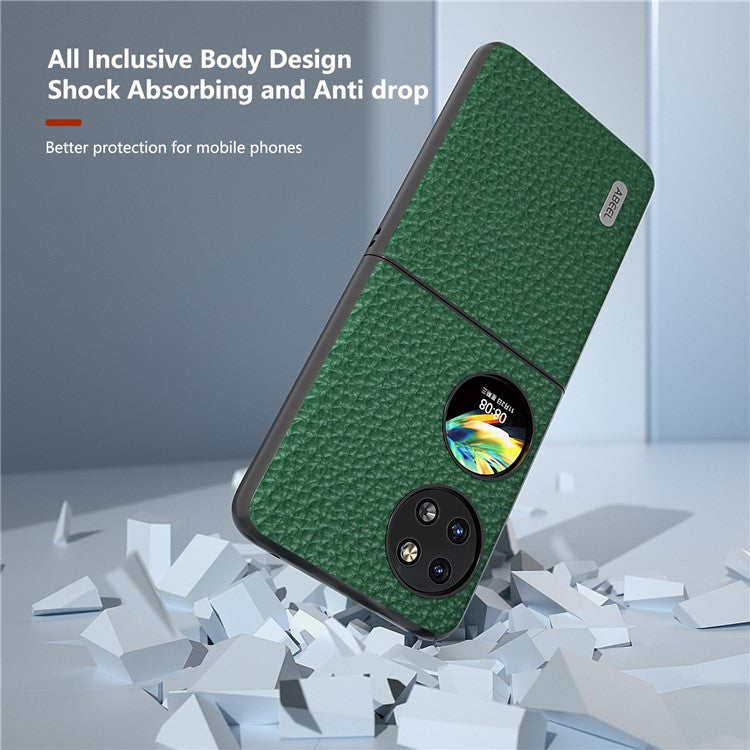 ABEEL For Huawei Pocket 2 Phone Case Genuine Cow Leather with Hard PC Inner Shell Litchi Texture - Green