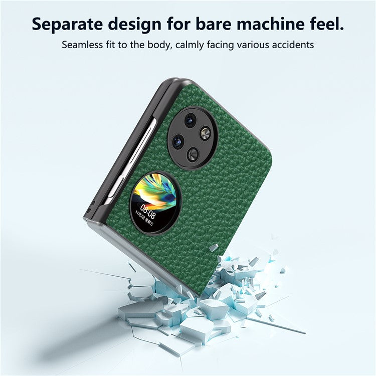 ABEEL For Huawei Pocket 2 Phone Case Genuine Cow Leather with Hard PC Inner Shell Litchi Texture - Green