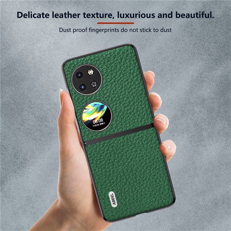 ABEEL For Huawei Pocket 2 Phone Case Genuine Cow Leather with Hard PC Inner Shell Litchi Texture - Green