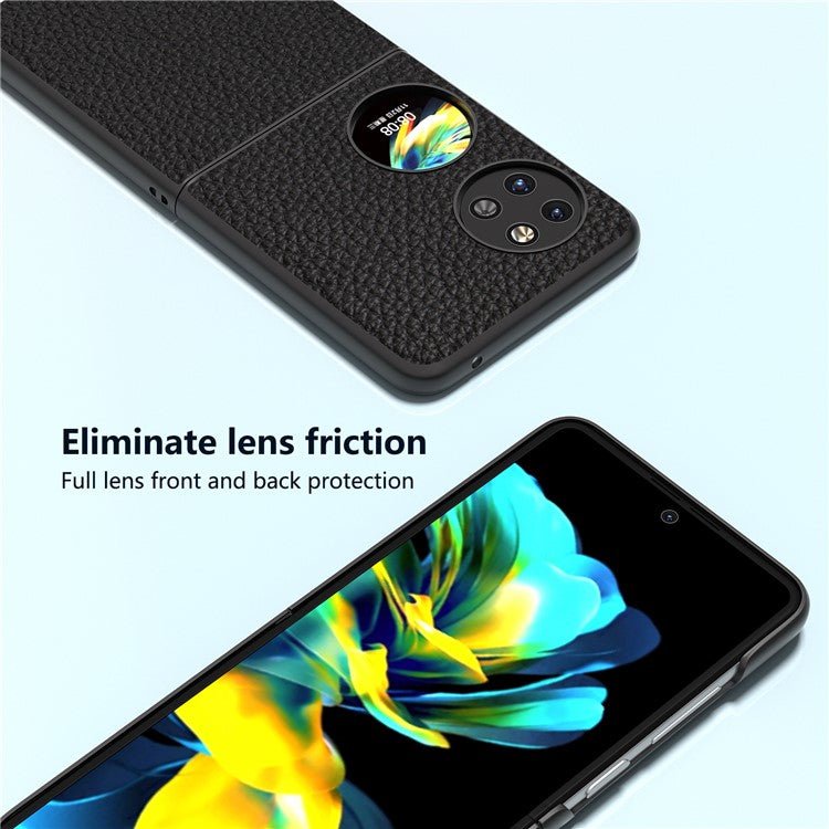 ABEEL For Huawei Pocket 2 Phone Case Genuine Cow Leather with Hard PC Inner Shell Litchi Texture - Black