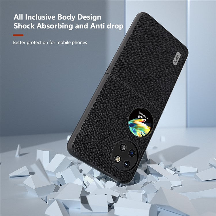 ABEEL For Huawei Pocket 2 Cross Texture Phone Case Genuine Cow Leather Back Shell - Black