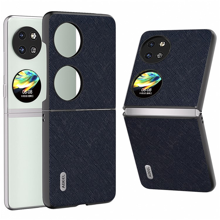 ABEEL For Huawei Pocket 2 Cross Texture Phone Case Genuine Cow Leather Back Shell - Blue
