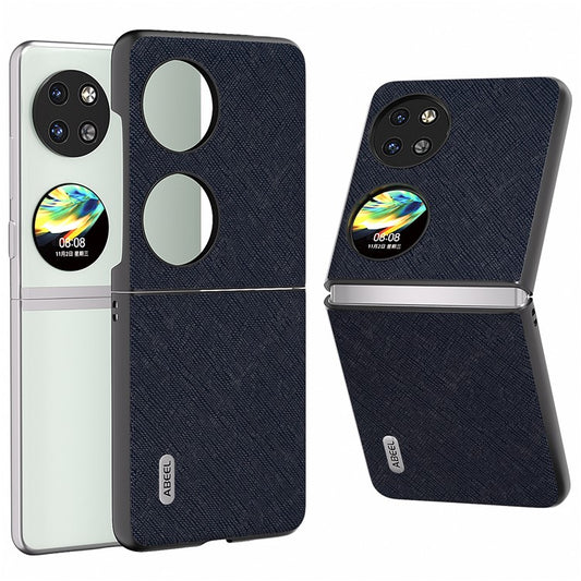 ABEEL For Huawei Pocket 2 Cross Texture Phone Case Genuine Cow Leather Back Shell - Blue