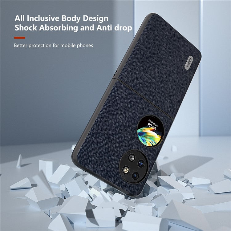 ABEEL For Huawei Pocket 2 Cross Texture Phone Case Genuine Cow Leather Back Shell - Blue