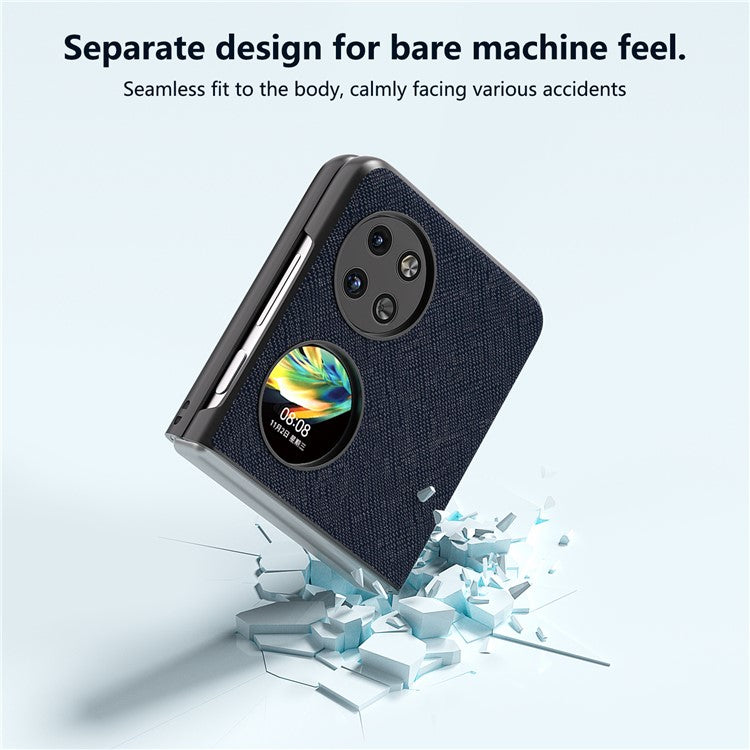 ABEEL For Huawei Pocket 2 Cross Texture Phone Case Genuine Cow Leather Back Shell - Blue